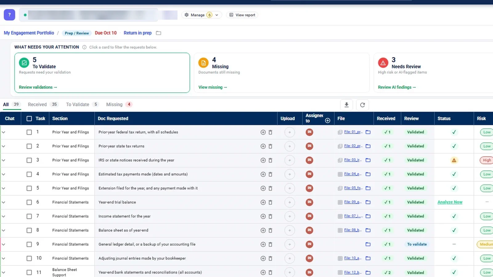 InflowSheet request list with attention cards, status tabs and request rows